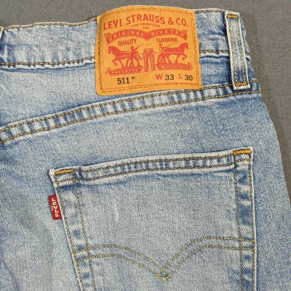 Levi's Jeans Men's 33x30 Fits 32x29 Blue 511 Slim Fit Tapered Leg Distressed